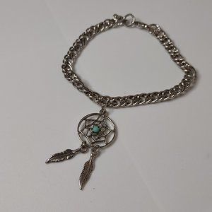 Cute Silver Tone And Blue Dream Catcher Bracelet